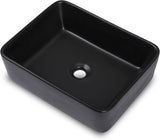 Black Vessel Sink Rectangle, Dcolora 19"x15" Matte Black Bathroom Vessel Sink Rectangular Above Counter Ceramic