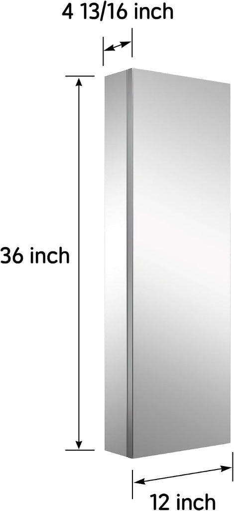 16" x 36" Medicine Cabinet with Mirror, Bathroom Mirror Cabinet | Anodized Chrome Aluminum Frame, Adjustable Shelves