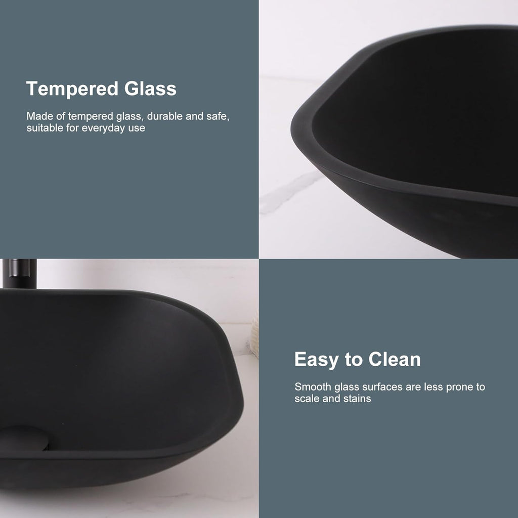Bathroom Vessel Sink Tempered Glass Bowl Vessel Sink with Faucet and Pop-up Drain Combo Matte Black Countertop