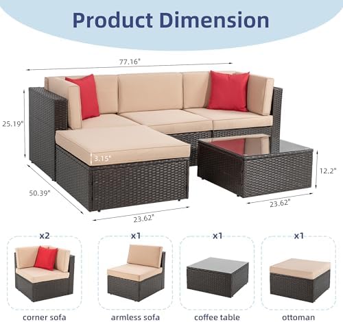 5-Piece PE Rattan Outdoor Patio Furniture Set | Beige All-Weather Resistant for Backyard, Garden & Porch