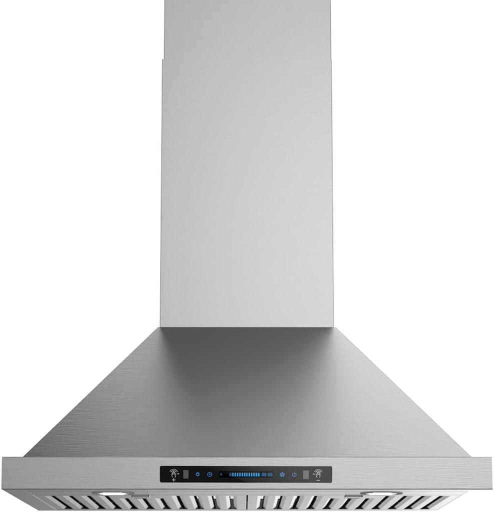 30 Inch Stainless Steel Wall Mount Range Hood 900 CFM 4 Speed Gesture, Touch & Remote Control Convertible Ducted/Ductless