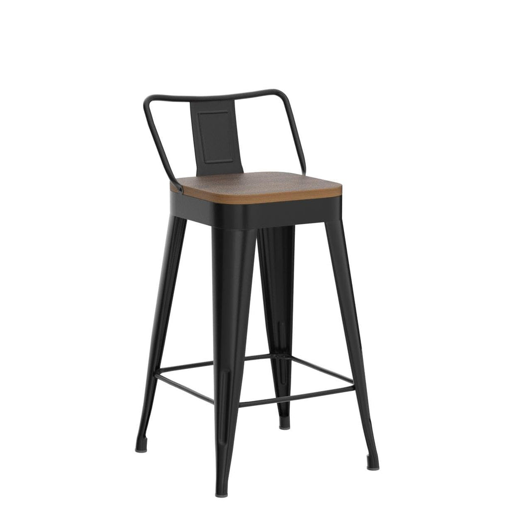 Bar Stools Set of 4 Metal Bar Stool Counter Height Bar Stools Black, Modern 24" Bar Chairs with Back and Wooden Seat