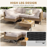 5-Piece Wicker Outdoor Patio Furniture Set | Beige All-Weather Resistant for Backyard, Garden & Porch