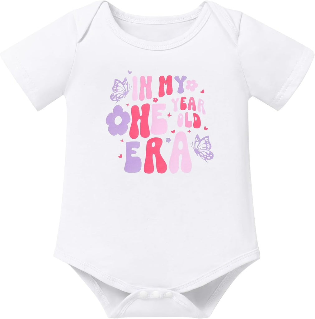 Baby Girl First Birthday Outfit In My One Year Old Era Party Clothes Short Sleeve Romper Tutu Skirt Headband Set
