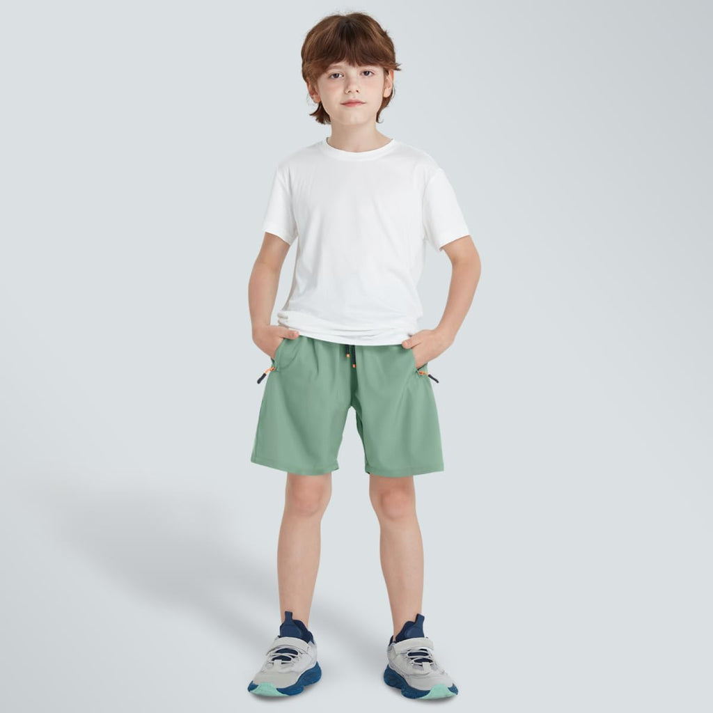 Boys Shorts Quick Dry Athletic Running Shorts with Zipper Pockets