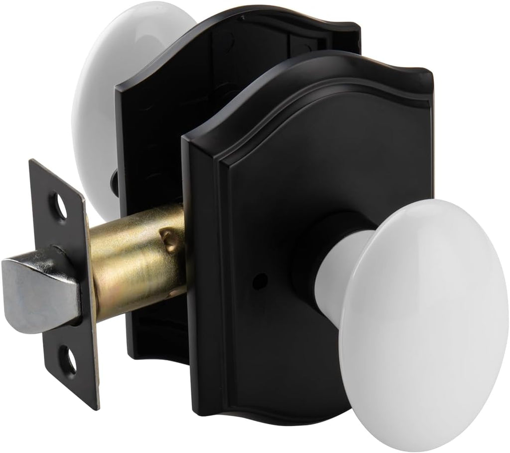 White Door Knobs with Black Trim, Egg Porcela Door Handles
