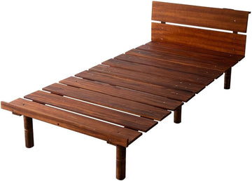 Wood Slatted Floor Bed Frame for Japanese Futon Mattress (Retro-Brown), Head Board Height Adjustable
