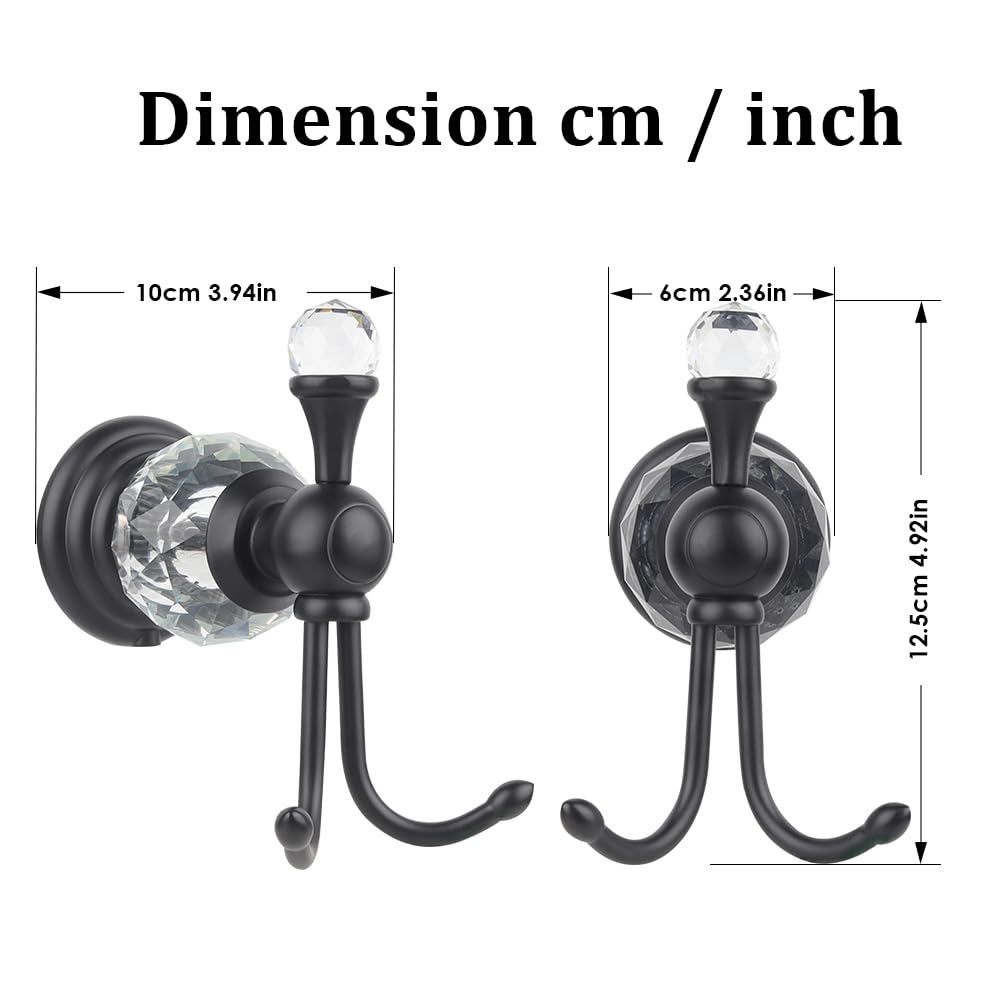 Luxury Crystal Black Robe Hook Bathroom Hangings Towel Rack Clothes Hook, Double Wall Mounted Towel Hook, Double