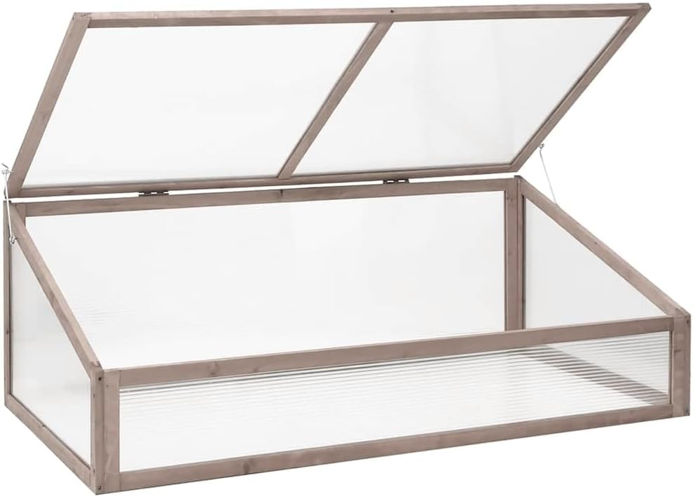 Wooden Greenhouse Garden Cold Frame, 43.3"x22.0"x15.4" Solid Fir Wood Plant Protector for Herbs and Flowers, Gray