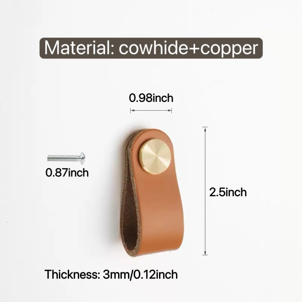 6-piece Drawer Cabinet Leather Handle, Handmade Leather Drawer Handle, Wardrobe, Kitchen Cabinet Vanity Door Handle