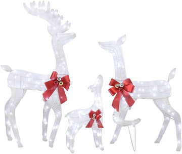 3-Piece Large Lighted Christmas Deer Family Set Decor, White