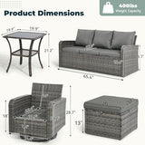 6-Piece Wicker Outdoor Patio Furniture Set - Conversation | Grey for Backyard, Garden & Porch