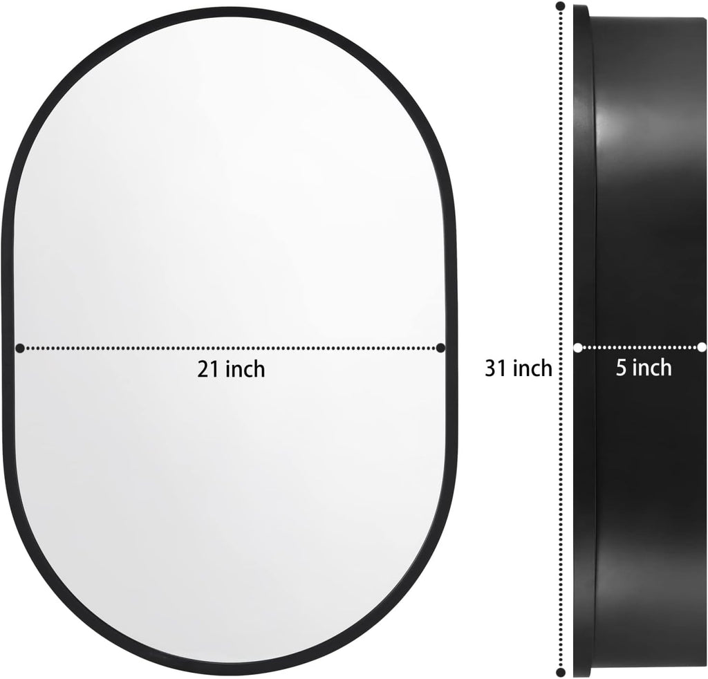 21 Inch x 31Inch Oval Medicine Cabinet Mirror Bathroom Wall Storage Cabinet Mirror Surface Mount Installation