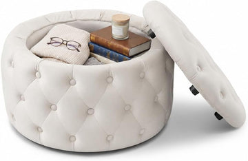 Oval Storage Ottoman with Button-Tufted Diamond Stitch, Upholstered Storage Bench with Lift Top, Multifunctional
