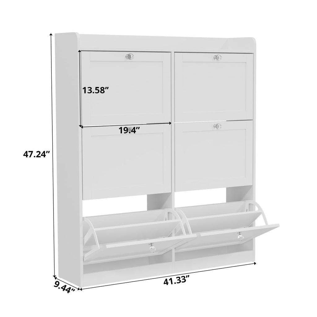 Large Shoe Storage Cabinet with 6 Flip Drawers, Freestanding Shoe Organizer with Open Storage & Crystal Handle, Slim