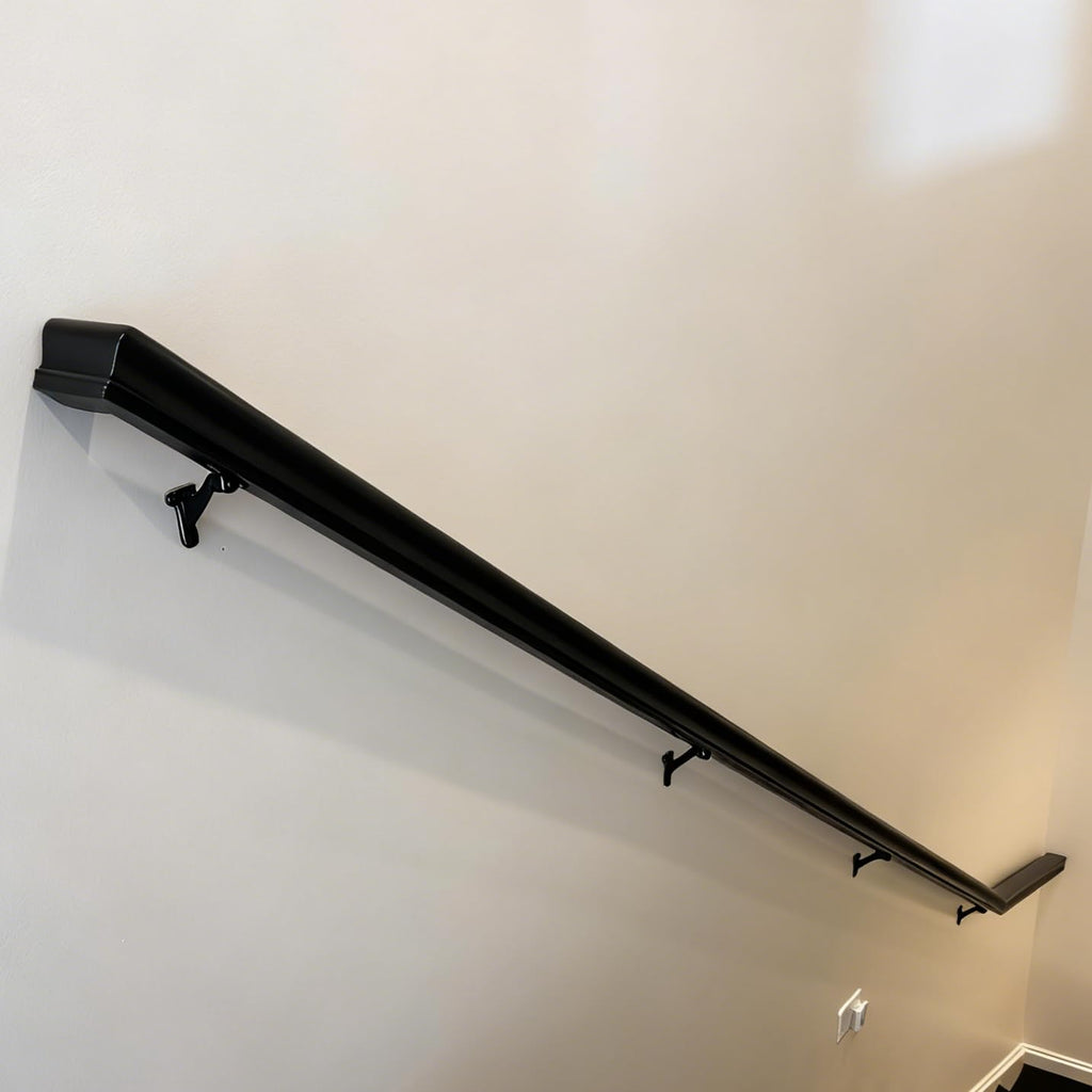 Metal Stair Handrail Brackets with Mounting Plate and Screws- Satin Black-Set of 5