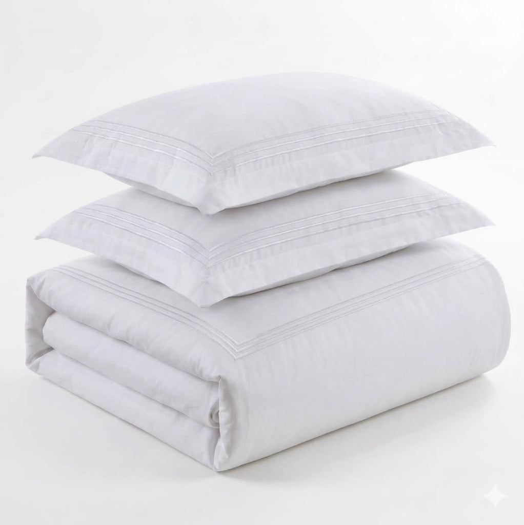 3pc Percale Duvet Cover Set (, White) Adeline Embroidered Comforter Cover with Pillow Shams