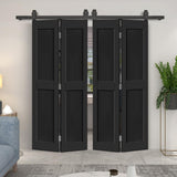 60 in. x 80 in. 2 Panel Shaker Hollow Core Black Composite Double Bi-Fold Door with Barn Door Hardwa