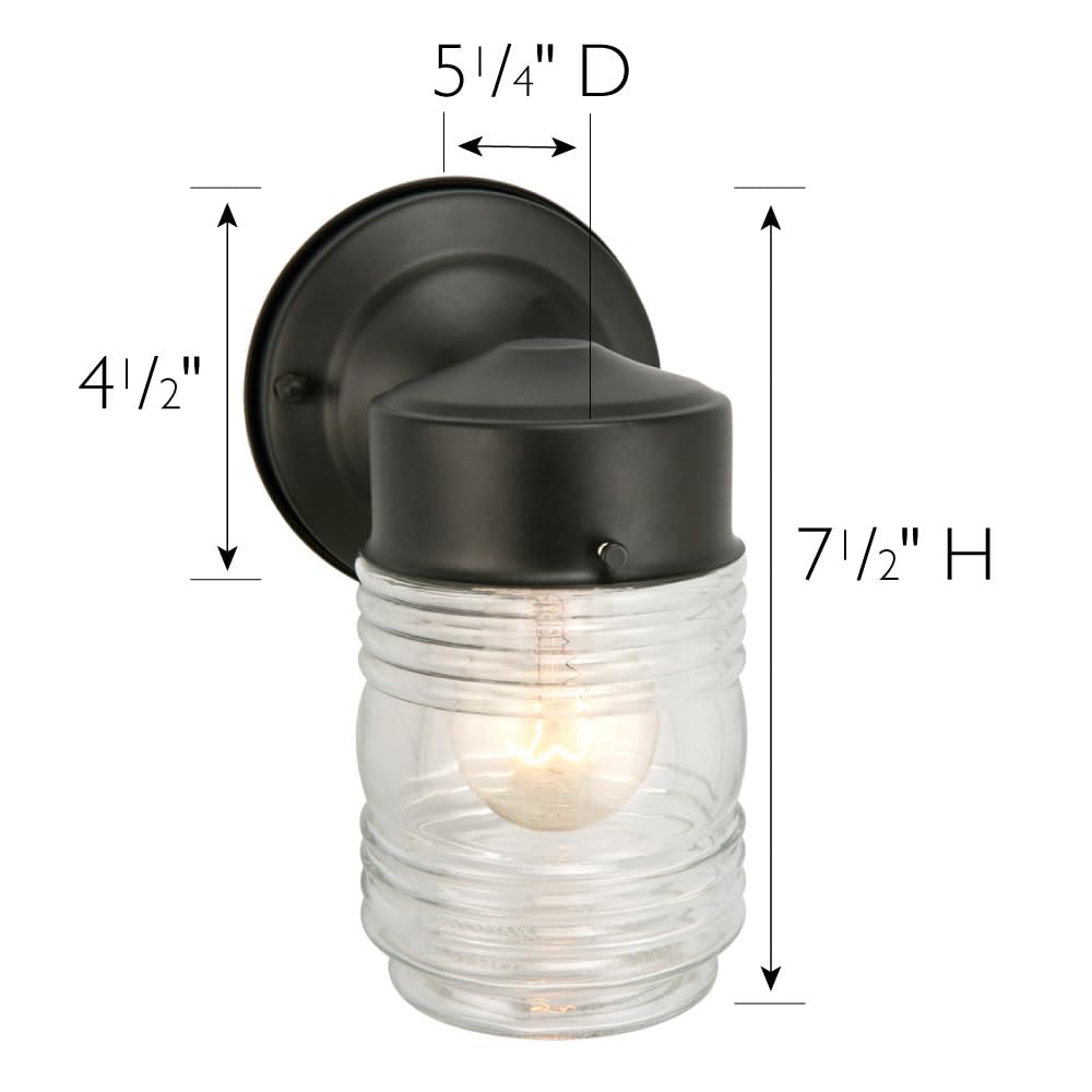 2-Pack Jelly Jar Wall Light, Indoor or Outdoor, Clear Glass, Matte Black, 590232