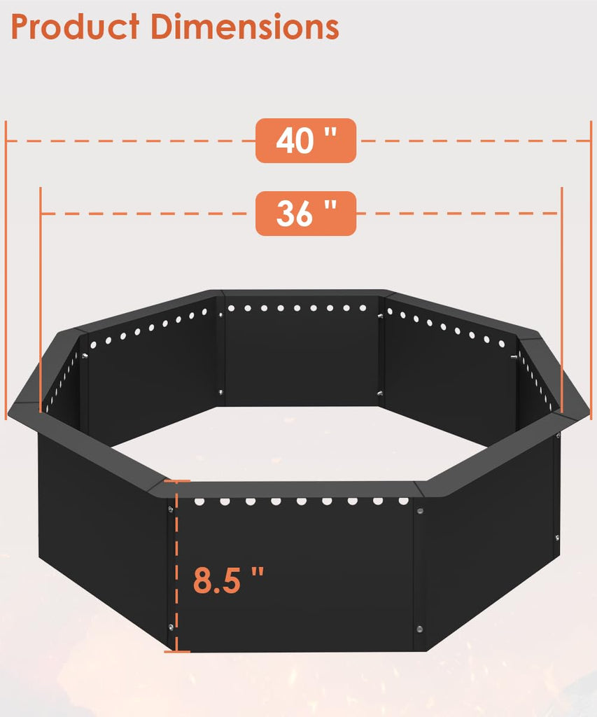 Smokeless Fire Pit Ring 40-Inch Outer 36-Inch Inner Diameter, Large Solid Steel Firepit Liner for Outside Wood