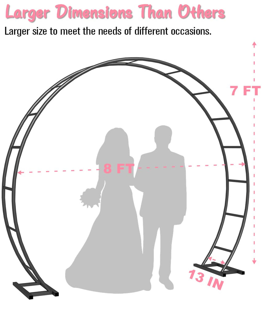 Metal 8Ft Wide 7Ft High, Wedding Arch Frame for Wedding Decorations, Balloon Arch Stand with Base for Ceremony