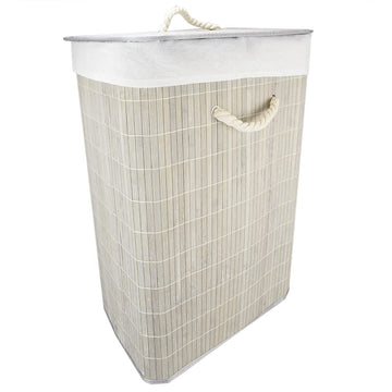 Durable Foldable Bamboo Laundry Basket Hamper | Rectangular | Removable Liner for Washing | Wire Frame | Rope Handles