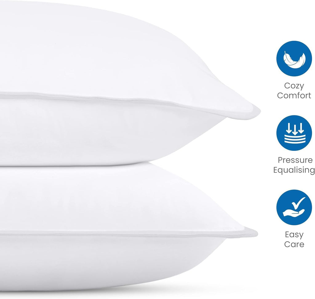 Bed Pillows for Sleeping (White), Queen Size Set of 4, Hotel Pillow, Cooling Pillows for Side, Back or Stomach