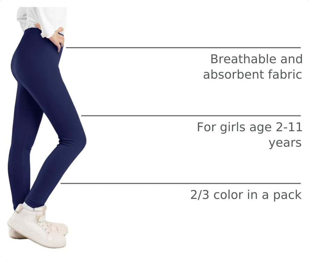 Girls Leggings Full Length Stretchy Pants Cotton Kids Footless