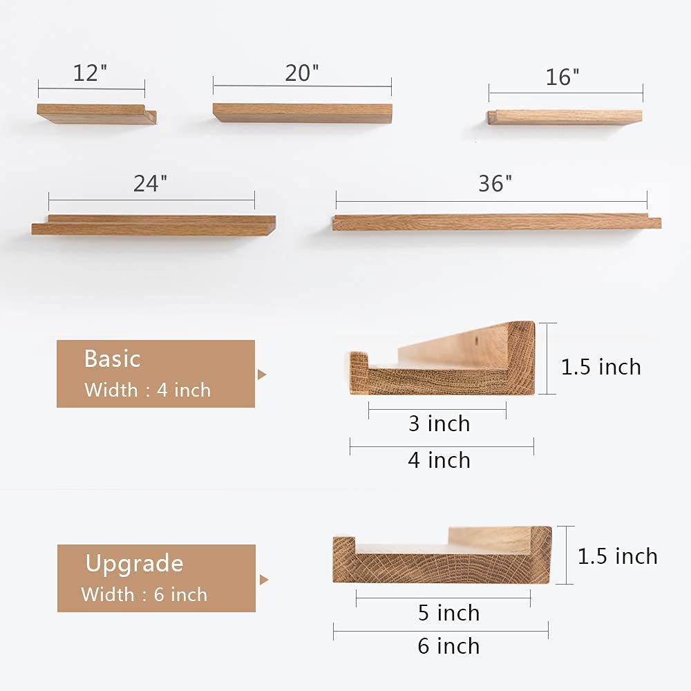 Oak Floating Shelves - Natural Wood Wall Mounted Display Picture Ledge - Wall Shelf - Storage Shelf 4x20 Inch
