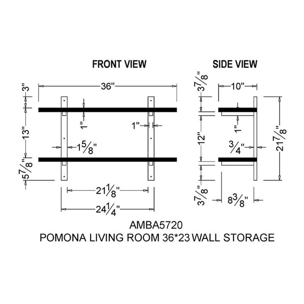 Pomona 36 in. Wide Metal and Solid Birch Wood Wall Shelf, Brown, Rustic Industrial Modern Farmhouse Home Decor
