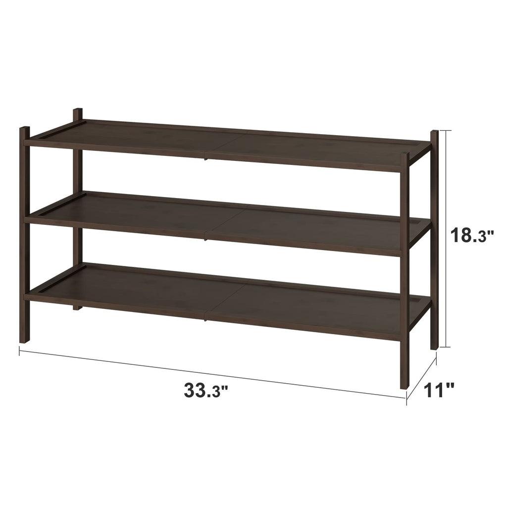 3-Tier Long Shoe Rack, Bamboo Wood Shoe Rack, Stackable | Foldable | Natural, Shoe Organizer Closet, Free Standing