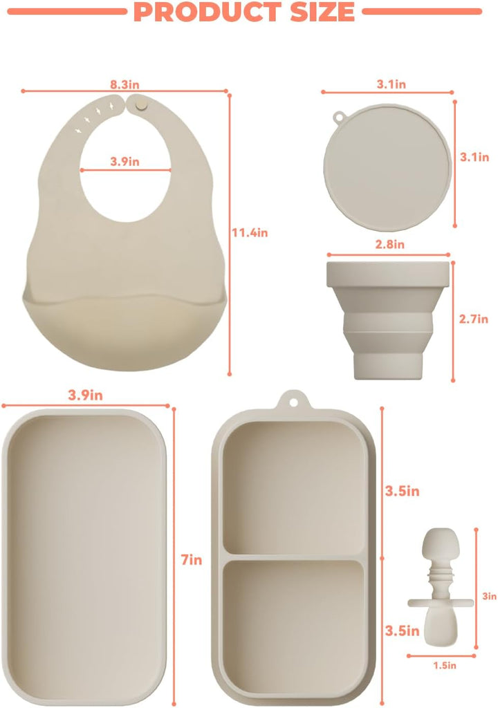 Travel Silicone Baby Feeding Set Portable Toddler Feeding Supplies Toddler Plates and Bowls Set Baby plates