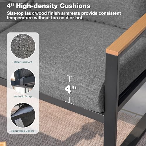 4-Piece Metal Outdoor Patio Furniture Set - Conversation | Grey for Patio, Garden & Porch