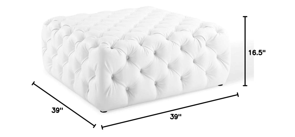 Anthem Tufted Button Large Square Faux Leather Ottoman, White