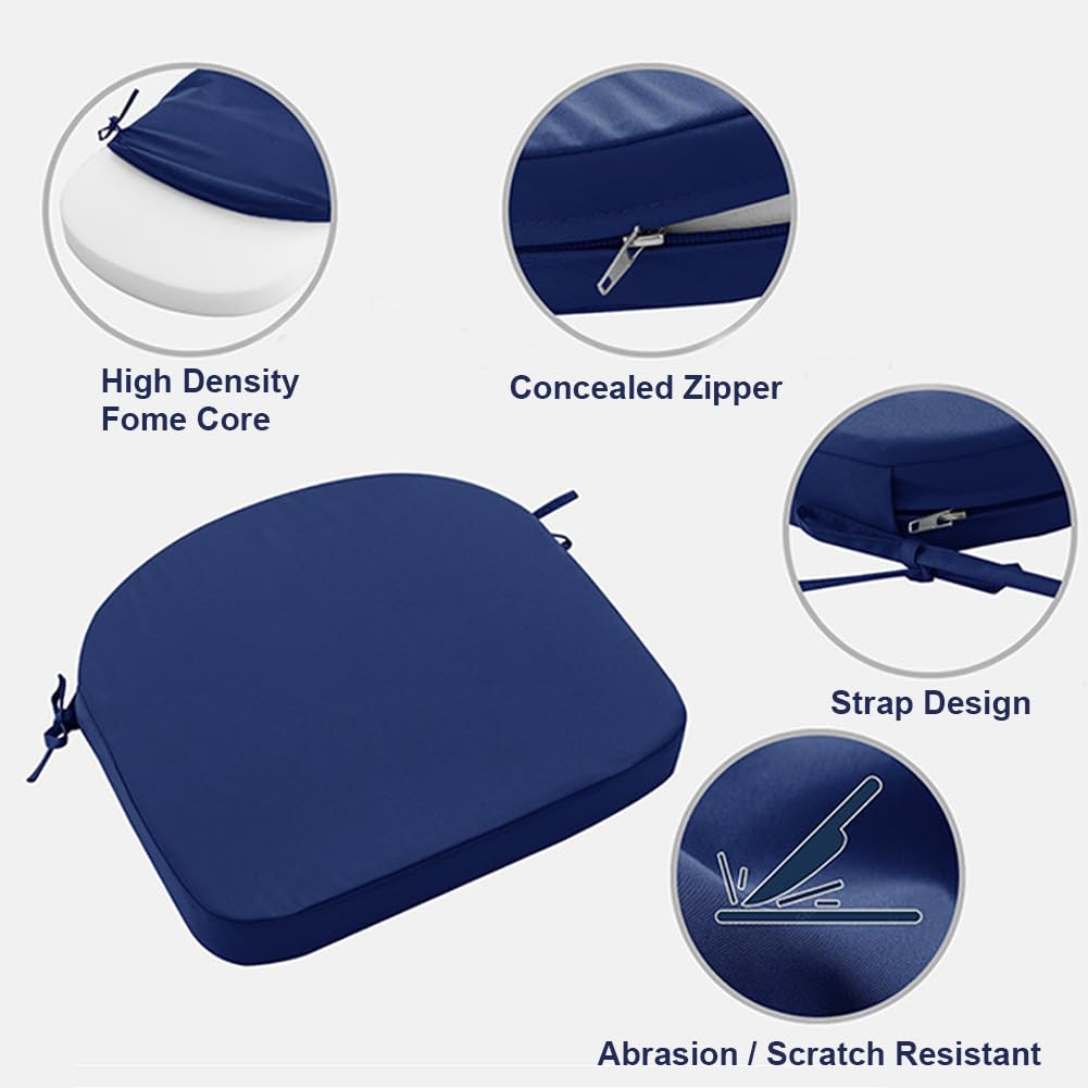 Outdoor Chair Cushion, Round Corner, 18.5 x 16 x 2 Inch, Waterproof Patio Seat Cushion with Ties & Removable Cover — Sold Individually