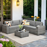 6-Piece Rattan Outdoor Patio Furniture Set - Conversation | Dark Grey for Backyard, Garden & Porch