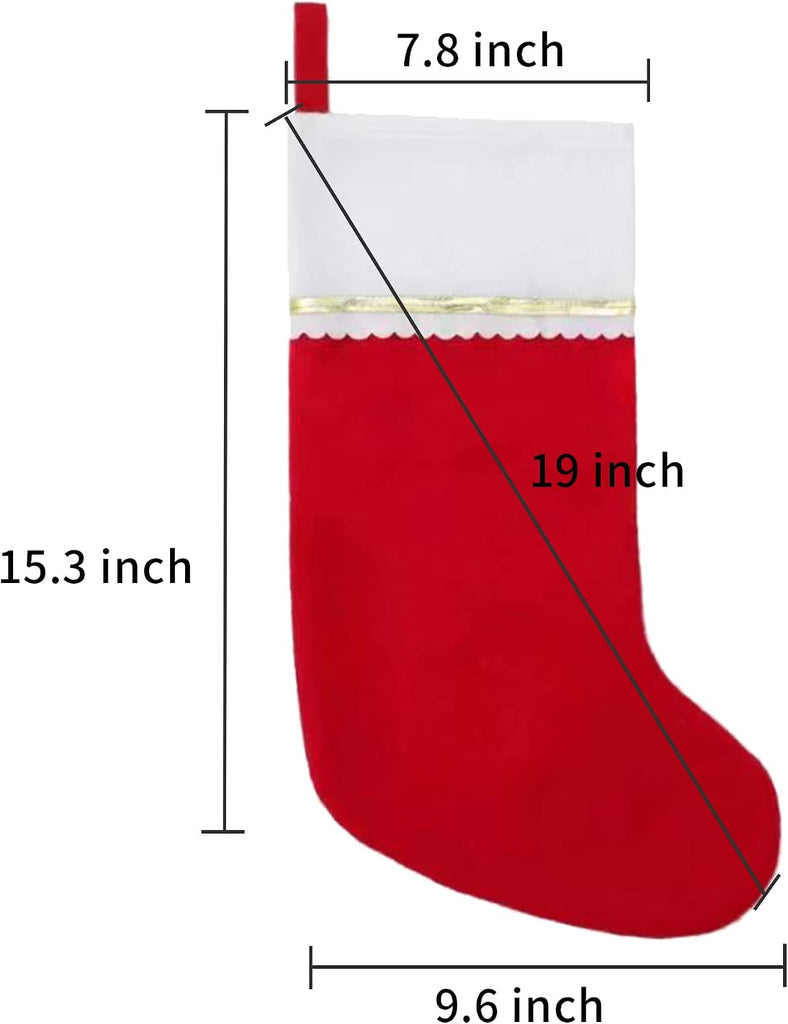 Felt Christmas Stockings, 19 Inches Red and White Christmas Stockings Hanging Ornaments, White Cuff with Gold - Set of 24