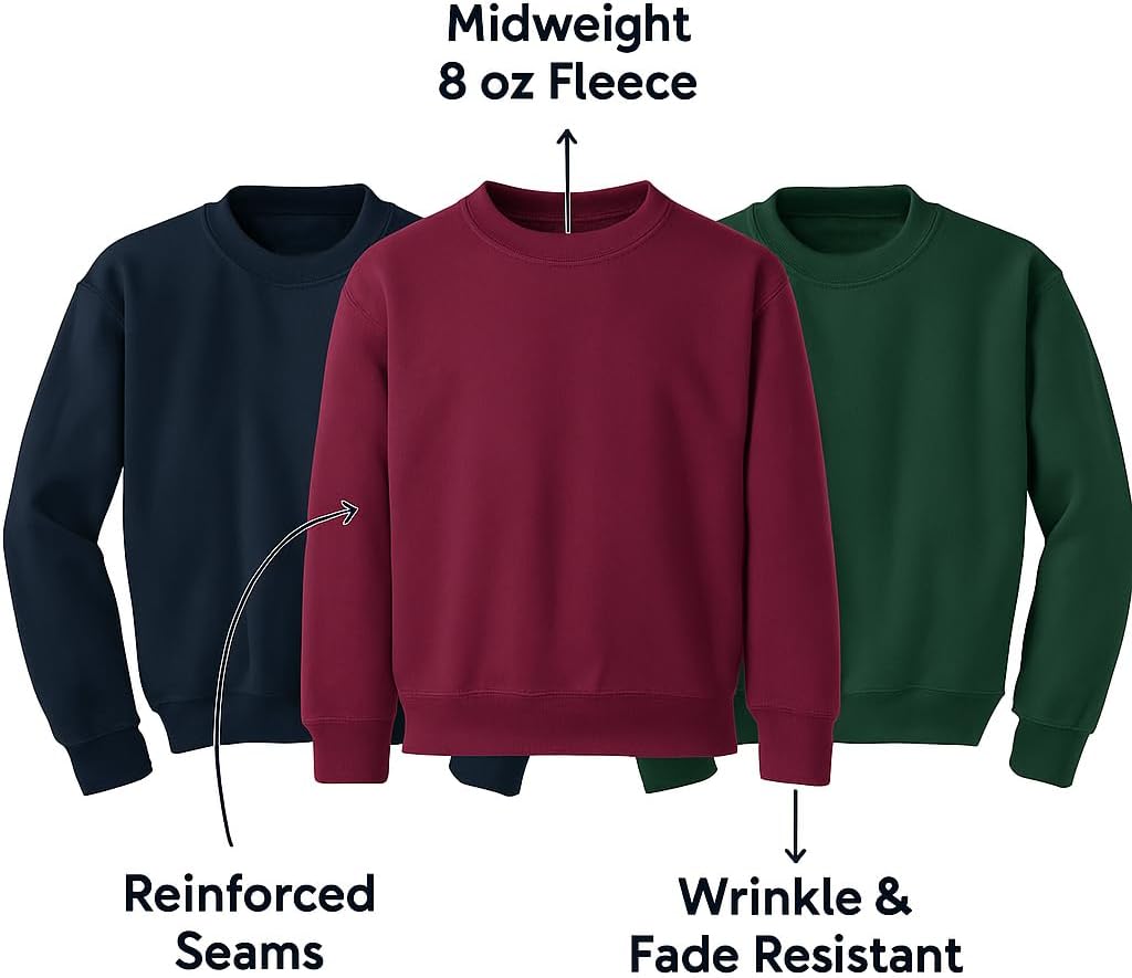 Boys' School Uniform Sweatshirt, Cotton Blend Crewneck Pullover