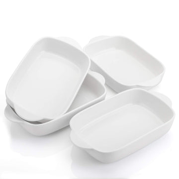 4 Pieces Bakeware Set, White Porcelain Baking Dish Bowl, 7.5 x 5 inch Rectangular Baking Pans for Cooking, Banquet