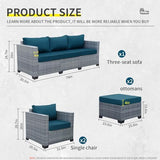 5-Piece Wicker Outdoor Patio Furniture Set - Conversation | Peacock Blue All-Weather Resistant for Patio, Garden & Porch