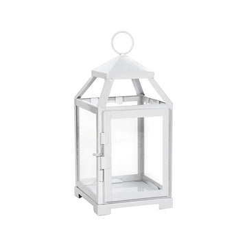 12 Inch High Clear Glass and Iron White Classic Style Lantern Ideal Gift for Weddings Bridals Special Occasions