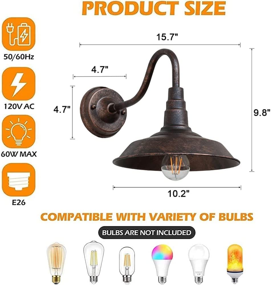 2-Pack Outdoor Barn Lights, 10" Bronze Gooseneck Wall Sconces