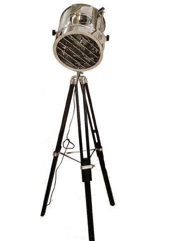 British Royal Master Searchlight Wood Tripod Floor Lamp