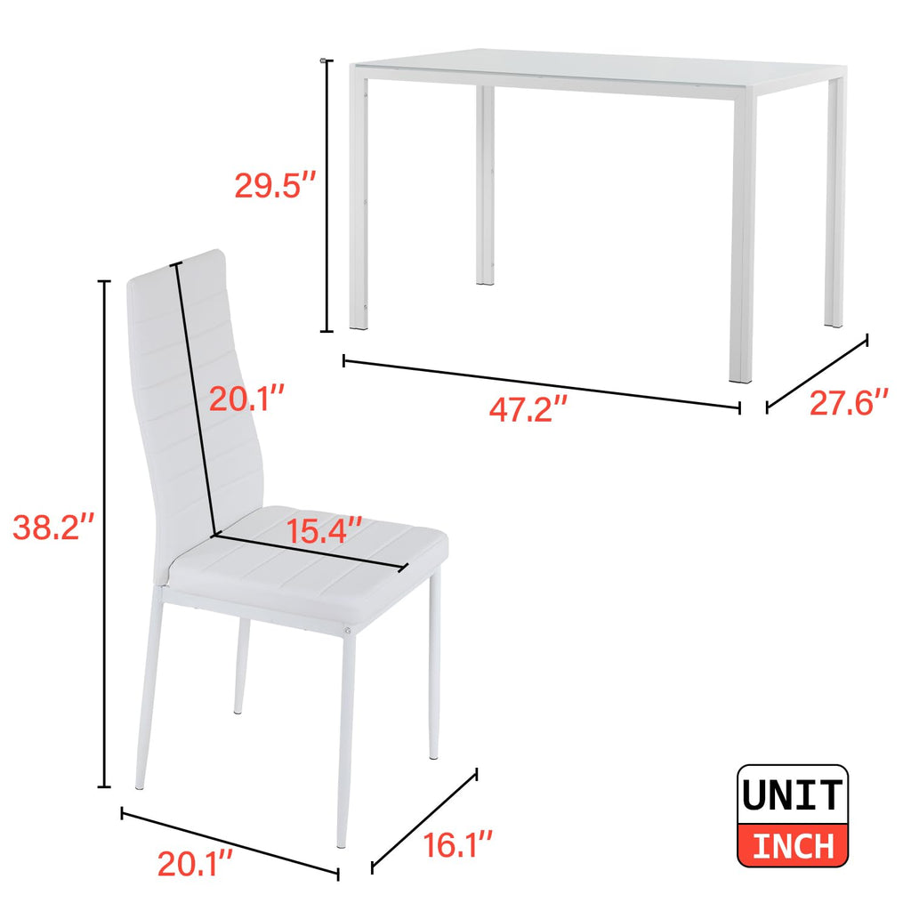 5-Piece Dining Table Set | White | Glass Kitchen Table