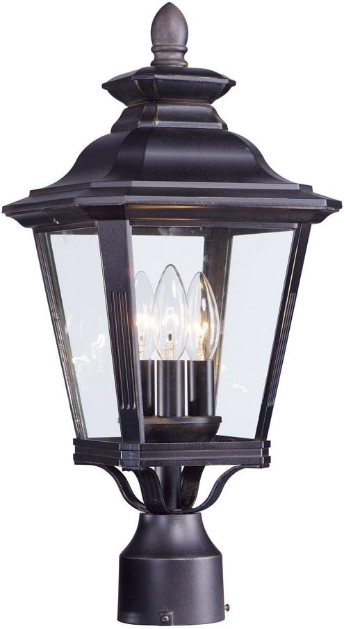 Knoxville 3-Light Outdoor Post Light | Bronze Finish | Clear Glass Shade | Early American Driveway Garden Post Lantern