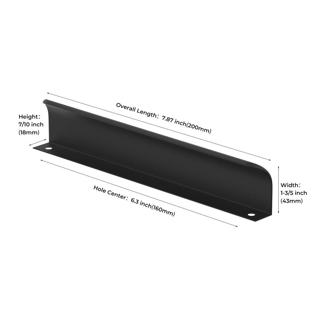 Black Cabinet Handles, Finger Pulls for Cabinet Edge Pulls 6-1/4 Inch 10 Pack | Tab Drawer Handles, Aluminum Alloy