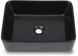 Black Vessel Sink Rectangle, Dcolora 19"x15" Matte Black Bathroom Vessel Sink Rectangular Above Counter Ceramic
