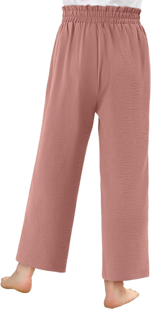 Girls Casual High Waist Wide Leg Flowy Pants
