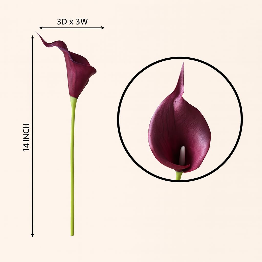 20 Pack 14" Calla Lily Artificial Flowers - Real Touch Burgundy Latex Flowers Decor Tabletop Centerpieces Living Room