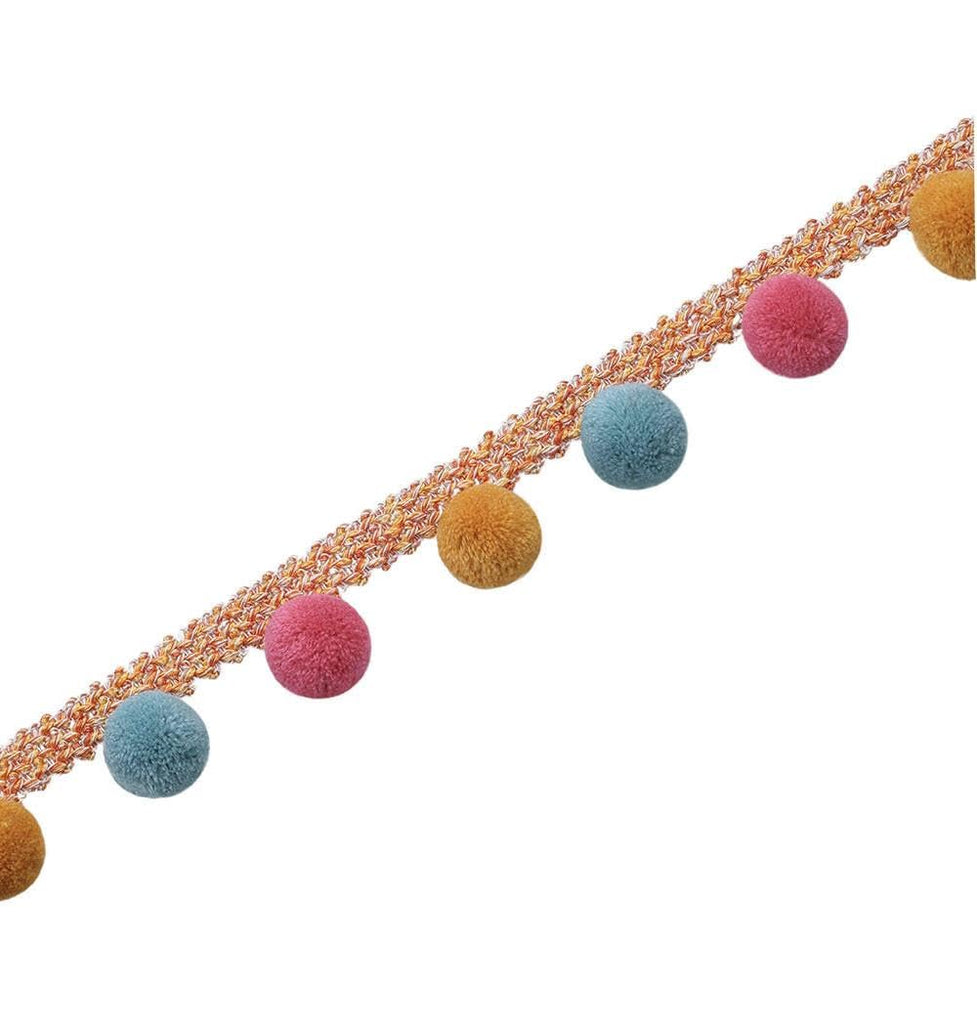 M Large Pom Poms Trim Ribbon Color Ball Fringe Trim Tassel Sewing Curtain Clothes Pillow Decoration - 30m